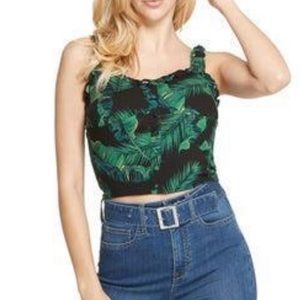 Guess Black and Green Palm Tree Tropical SL Tawny Crop Top